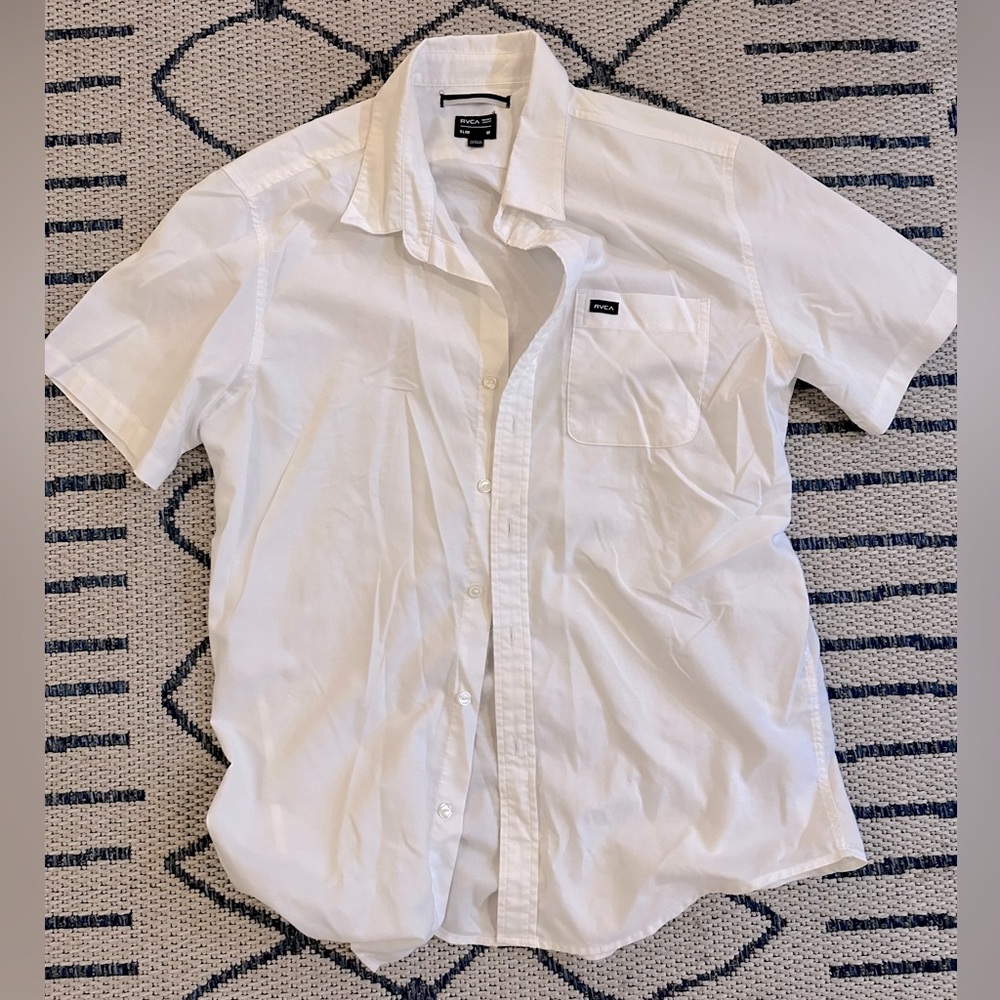 RVCA White Mens Short Sleeve Button Shirt Slim Fit